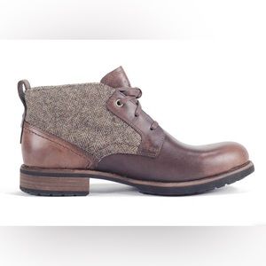 UGG Brown Leather Brompton Grizzy Tweed Lace Up Herringbone Chukka Boot (8)